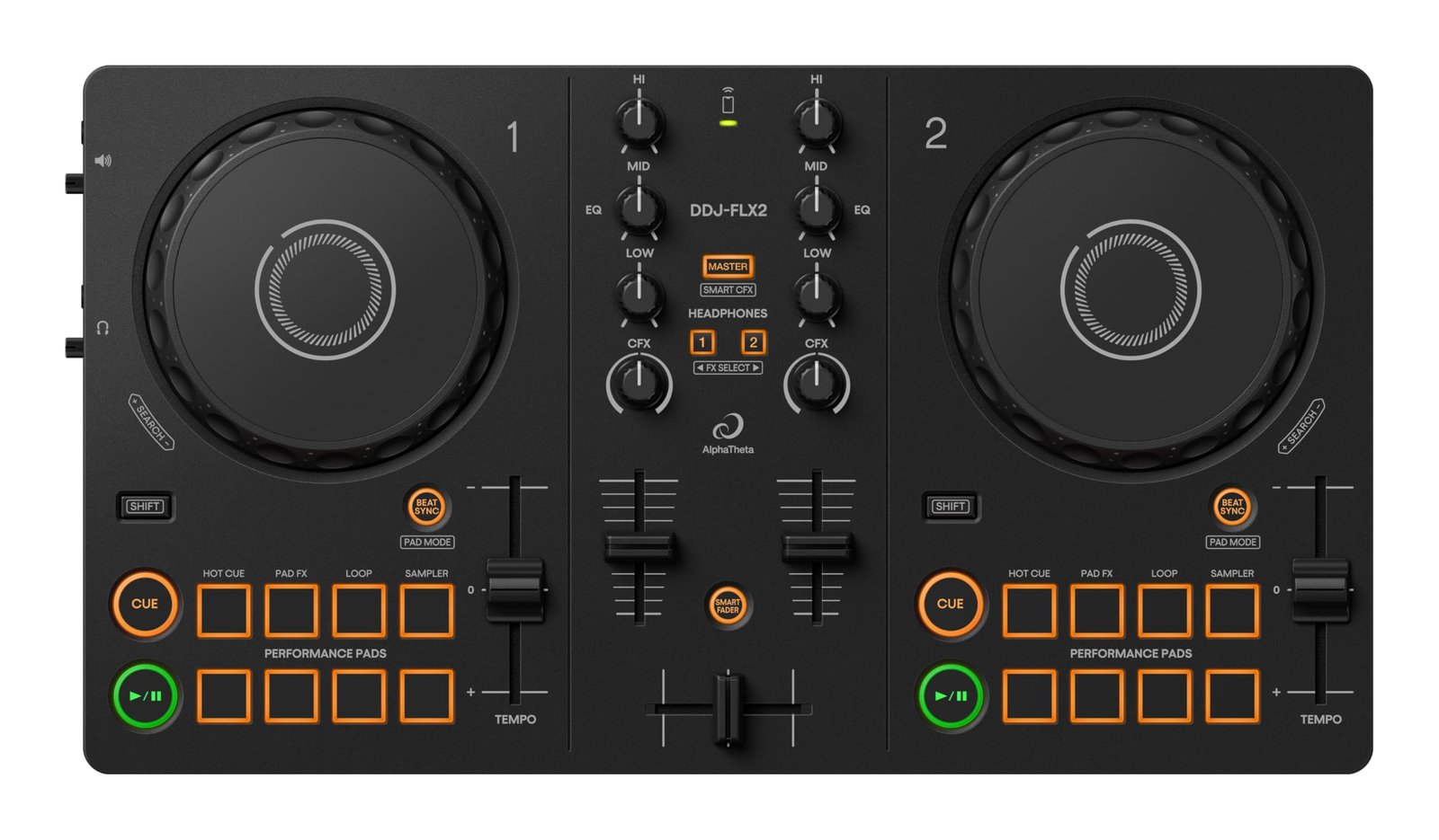 AlphaTheta DDJ-FLX2 Compact 2-Channel DJ Controller - Streaming-Ready, Smart Fader & Smart CFX - Works with rekordbox, djay & Serato DJ Lite - Phone, Tablet & PC/Mac - Free Course Included
