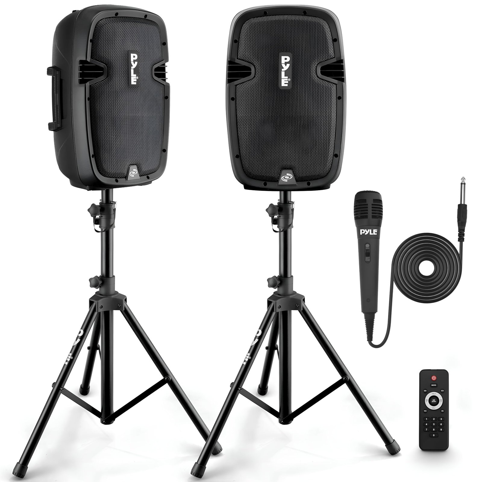 Pyle Active + Passive PA Systems - Dual 8inch 700 Watt Max Power Output Speaker with Microphone, Bluetooth Wireless Streaming, MP3/USB/SD/AUX Readers, Speaker Stands- Pyle PPHP849KT 8 in
