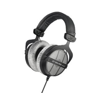beyerdynamic DT 990 PRO, 250 Ohm, Open Back, Over Ear, Wired Headphones, 3m Coiled Cable, Black with Grey Velour Ear Pads 250 OHM Gray